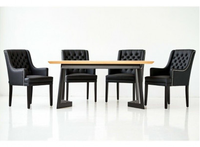 Moderner Ovaler Esszimmertisch Designer Schwarze Chesterfield Stühle 7tlg. Set